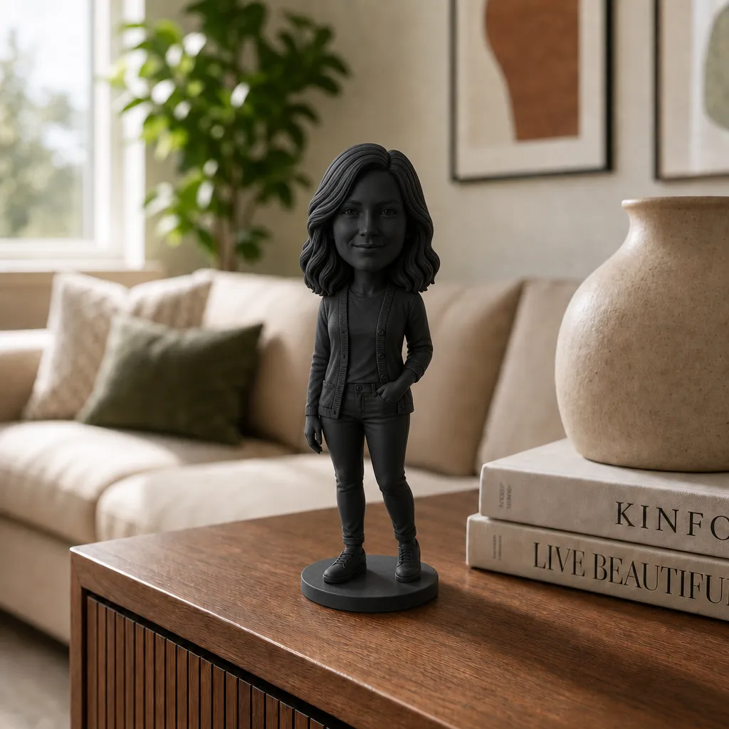 Einfarbige 3D-Figur einer Frau nach Foto in Schwarz als Geschenk
